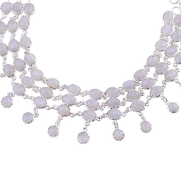 Alternate image for Sterling Silver Rainbow Moonstone Statement Necklace Ice