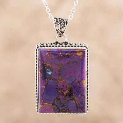 Alternate image for Rectangular Purple Composite Turquoise and Silver Necklace Purple Rectangle