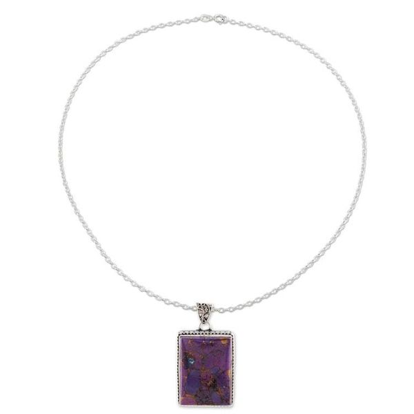 Alternate image for Rectangular Purple Composite Turquoise and Silver Necklace Purple Rectangle