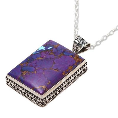 Alternate image for Rectangular Purple Composite Turquoise and Silver Necklace Purple Rectangle