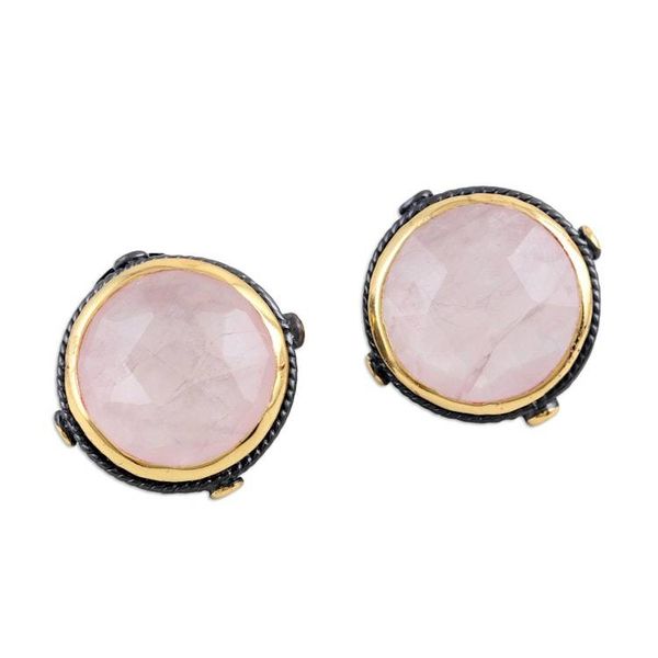 Alternate image for 18k Gold-Accented Button Earrings with Natural Rose Quartz Love Mirrors
