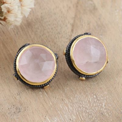 Alternate image for 18k Gold-Accented Button Earrings with Natural Rose Quartz Love Mirrors