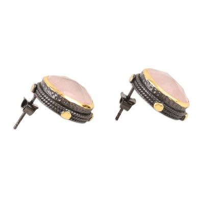 Alternate image for 18k Gold-Accented Button Earrings with Natural Rose Quartz Love Mirrors