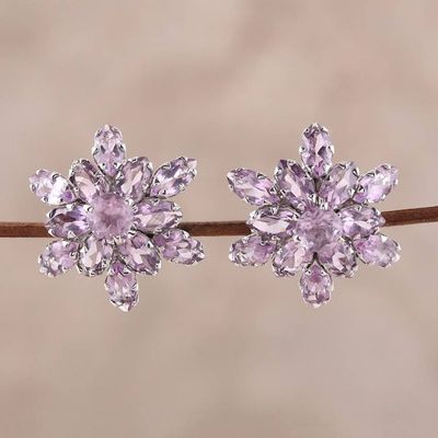 Alternate image for 13.5-Carat Rhodium Plated Amethyst Button Earrings Purple Burst