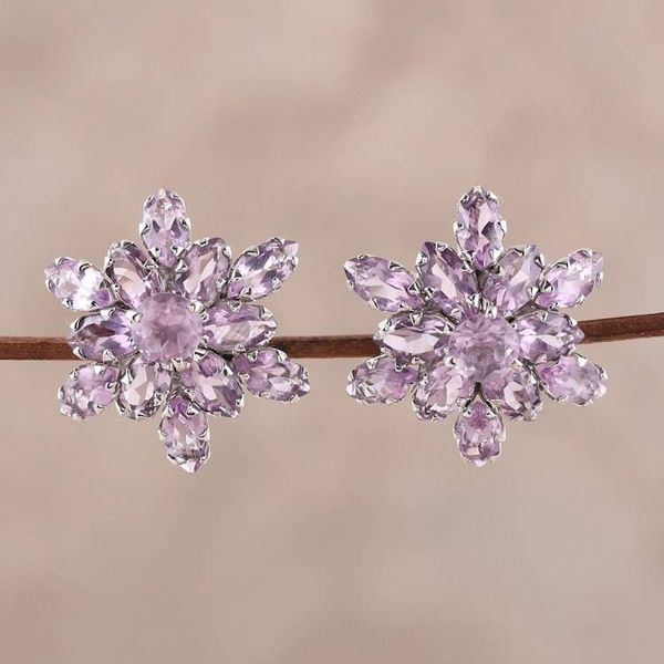 Alternate image for 13.5-Carat Rhodium Plated Amethyst Button Earrings Purple Burst