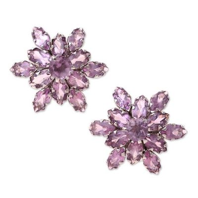 Alternate image for 13.5-Carat Rhodium Plated Amethyst Button Earrings Purple Burst