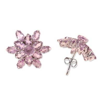 Alternate image for 13.5-Carat Rhodium Plated Amethyst Button Earrings Purple Burst