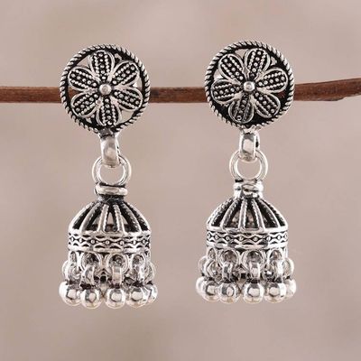 Alternate image for Artisan Crafted Sterling Silver Chandelier Earrings Jhumki Garden
