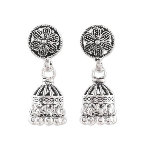 Alternate image for Artisan Crafted Sterling Silver Chandelier Earrings Jhumki Garden
