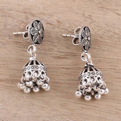 Alternate image for Artisan Crafted Sterling Silver Chandelier Earrings Jhumki Garden