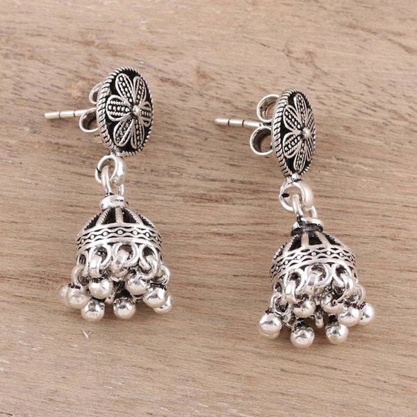Alternate image for Artisan Crafted Sterling Silver Chandelier Earrings Jhumki Garden