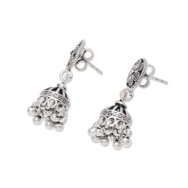 Alternate image for Artisan Crafted Sterling Silver Chandelier Earrings Jhumki Garden