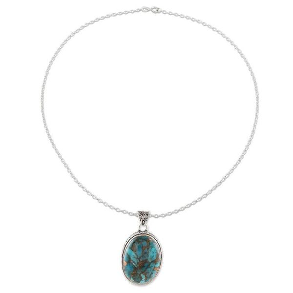 Alternate image for Composite Turquoise and Sterling Silver Pendant Necklace Classic Oval
