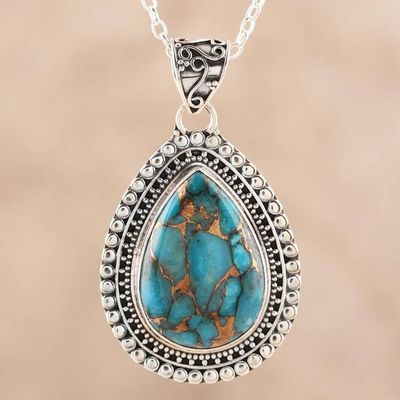 Alternate image for Teardrop Composite Turquoise Pendant Necklace from India Traditional Drops