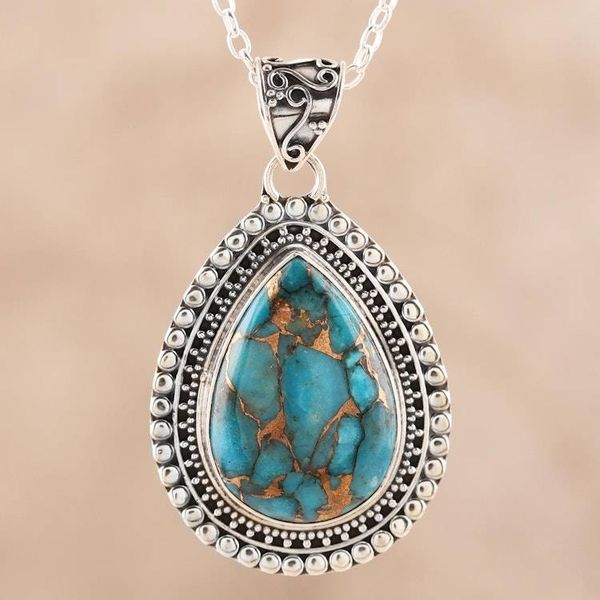 Alternate image for Teardrop Composite Turquoise Pendant Necklace from India Traditional Drops