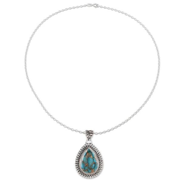 Alternate image for Teardrop Composite Turquoise Pendant Necklace from India Traditional Drops