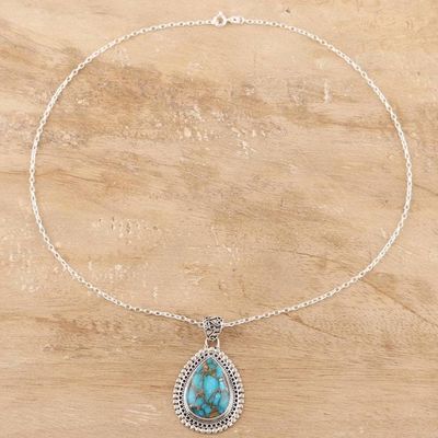 Alternate image for Teardrop Composite Turquoise Pendant Necklace from India Traditional Drops