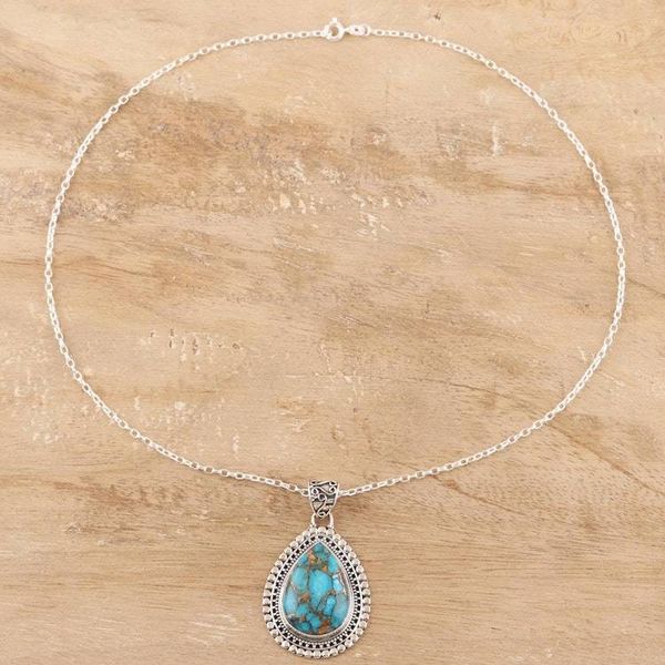 Alternate image for Teardrop Composite Turquoise Pendant Necklace from India Traditional Drops