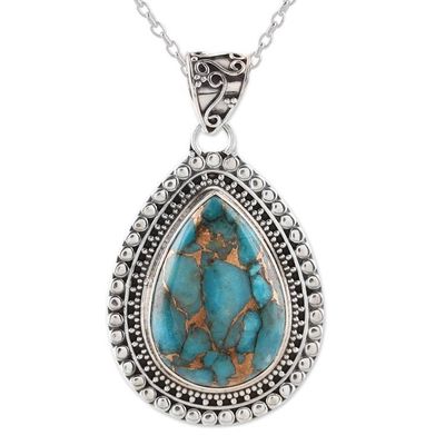 Alternate image for Teardrop Composite Turquoise Pendant Necklace from India Traditional Drops