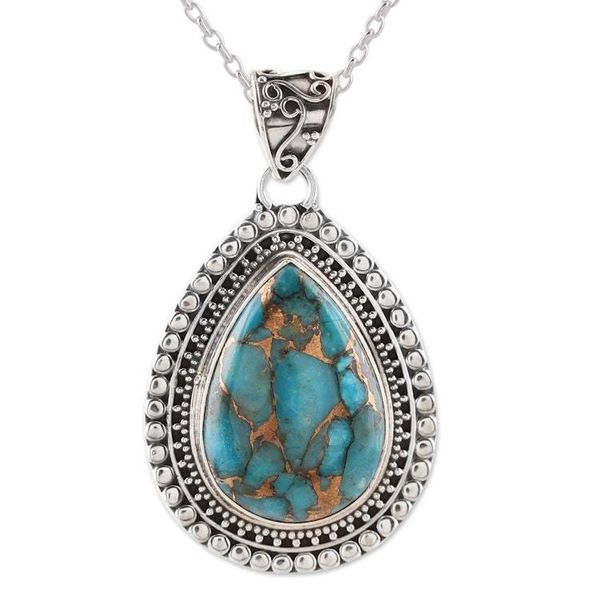 Alternate image for Teardrop Composite Turquoise Pendant Necklace from India Traditional Drops