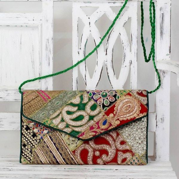 Alternate image for Upcycled Beaded and Embroidered Patchwork Purse Vibrant Splash