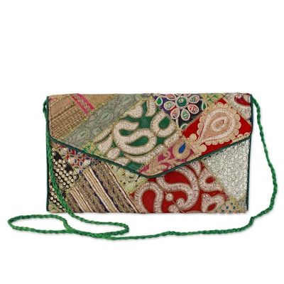 Alternate image for Upcycled Beaded and Embroidered Patchwork Purse Vibrant Splash