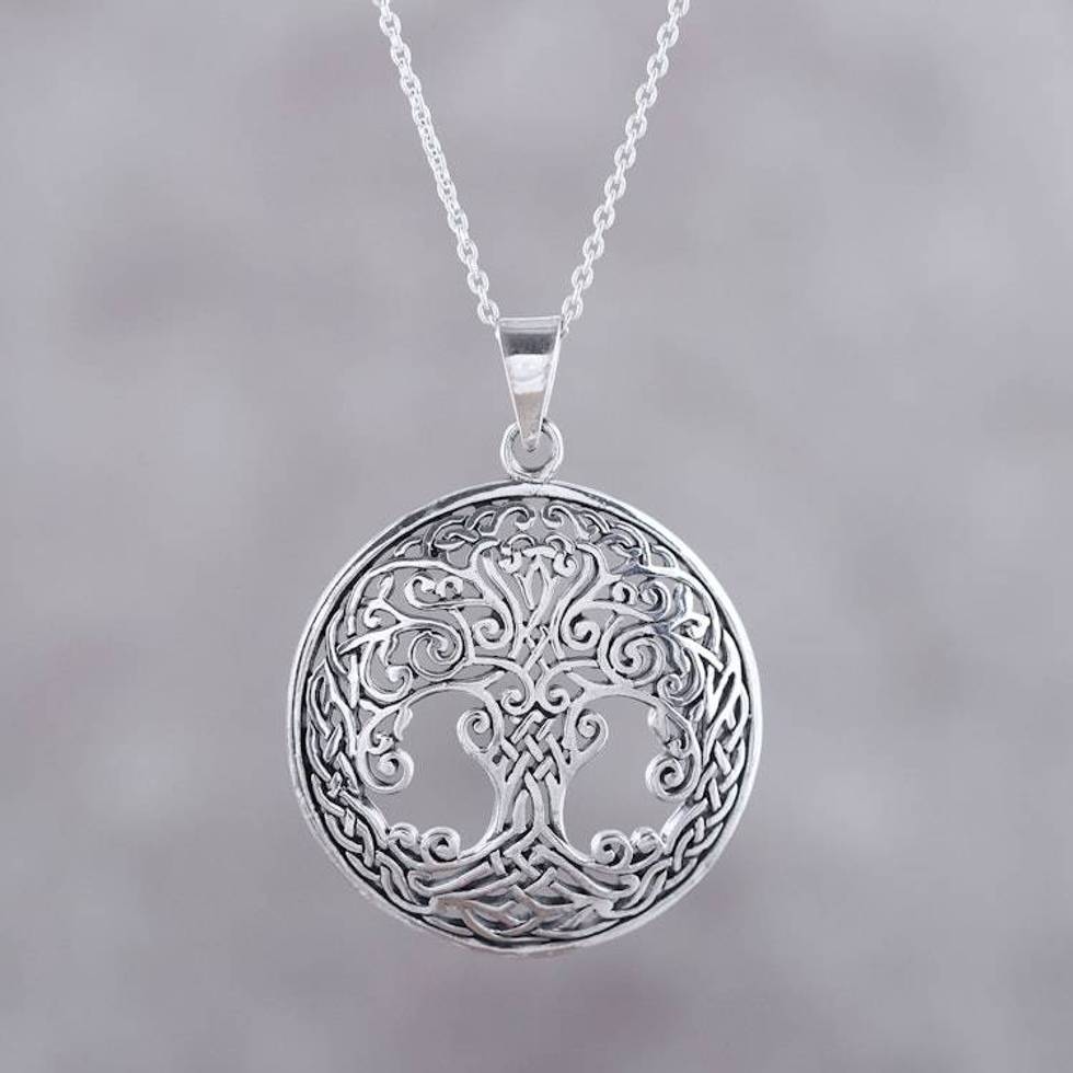 Handcrafted Sterling Silver Ornate Forest Pendant Necklace 'Magnificent Tree'