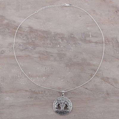 Alternate image for Handcrafted Sterling Silver Ornate Forest Pendant Necklace Magnificent Tree