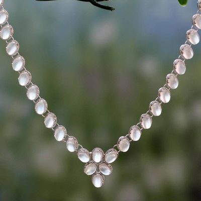 Alternate image for Sterling Silver Choker Moonstone Necklace Good Fortune  Cascading Light