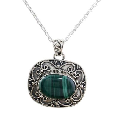 Alternate image for Sterling Silver Green Malachite Pendant and Chain Beguiling Green