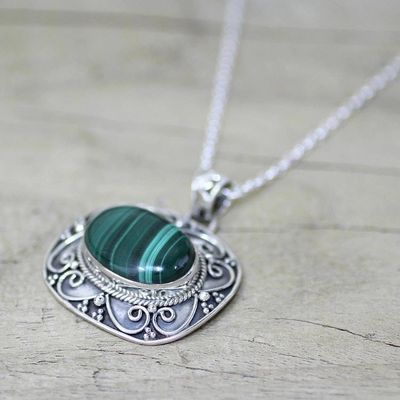 Alternate image for Sterling Silver Green Malachite Pendant and Chain Beguiling Green