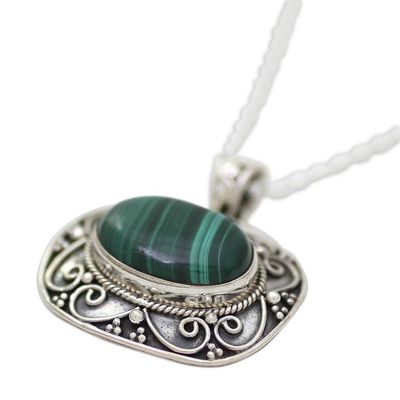 Alternate image for Sterling Silver Green Malachite Pendant and Chain Beguiling Green