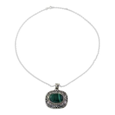 Alternate image for Sterling Silver Green Malachite Pendant and Chain Beguiling Green