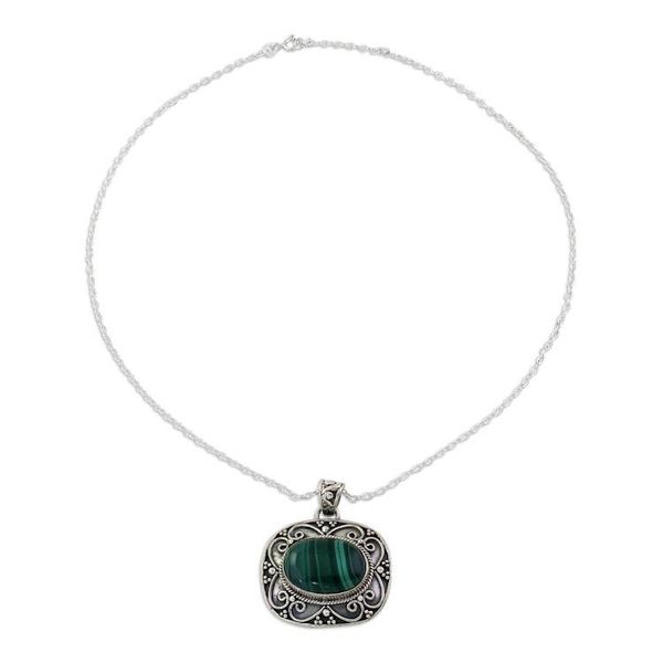 Alternate image for Sterling Silver Green Malachite Pendant and Chain Beguiling Green