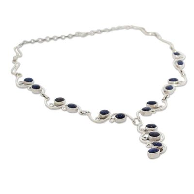 Alternate image for Handmade Sterling Silver Y Necklace with Lapis Lazuli  Lotus Buds