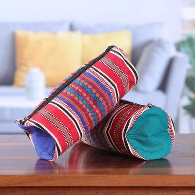 Alternate image for Folk Art Striped Cotton Cosmetic Bags with Zipper Pair Festival Stripes