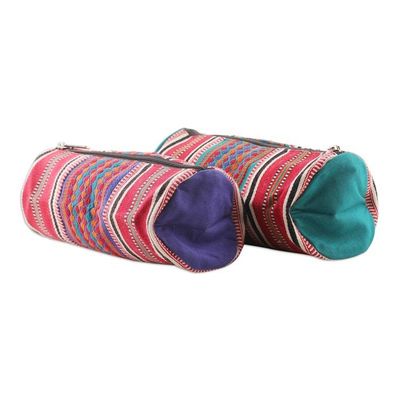Alternate image for Folk Art Striped Cotton Cosmetic Bags with Zipper Pair Festival Stripes