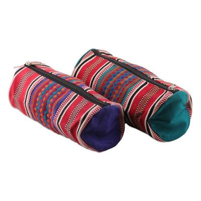 Alternate image for Folk Art Striped Cotton Cosmetic Bags with Zipper Pair Festival Stripes