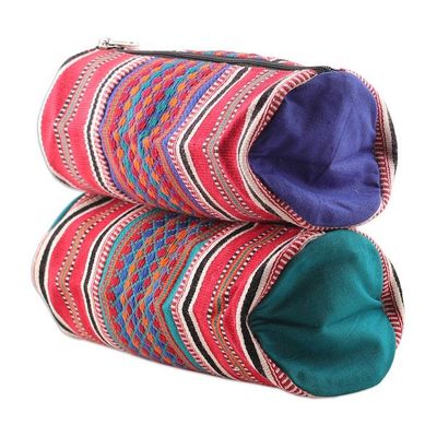 Alternate image for Folk Art Striped Cotton Cosmetic Bags with Zipper Pair Festival Stripes