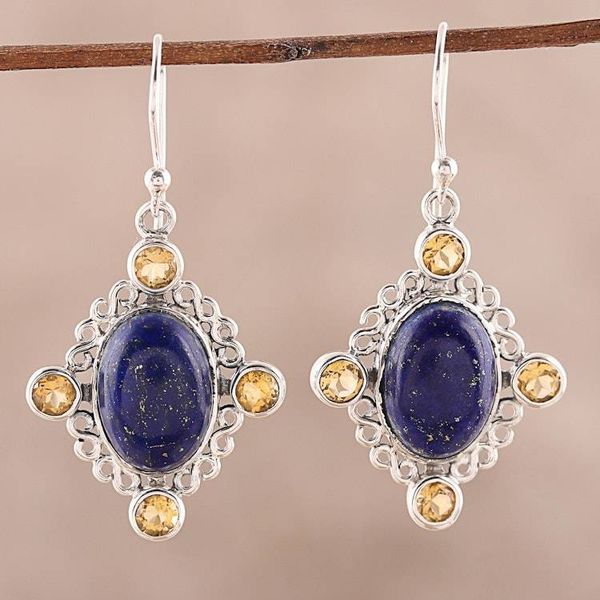Alternate image for Lapis Lazuli and Citrine Dangle Earrings from India Royal Frame