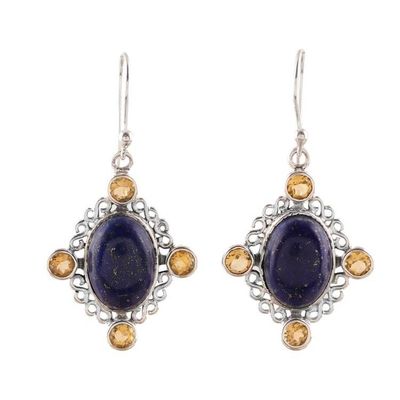 Alternate image for Lapis Lazuli and Citrine Dangle Earrings from India Royal Frame