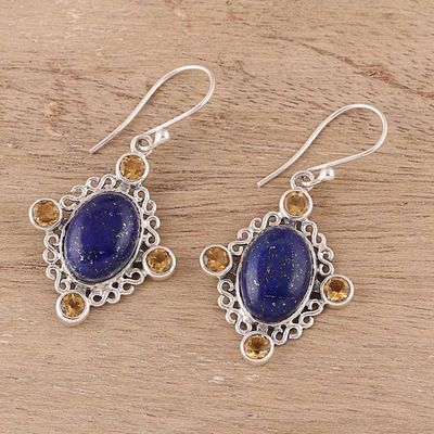 Alternate image for Lapis Lazuli and Citrine Dangle Earrings from India Royal Frame