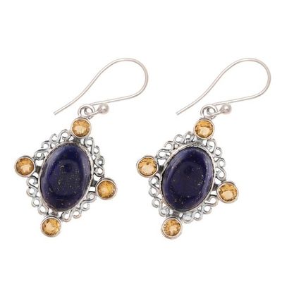 Alternate image for Lapis Lazuli and Citrine Dangle Earrings from India Royal Frame