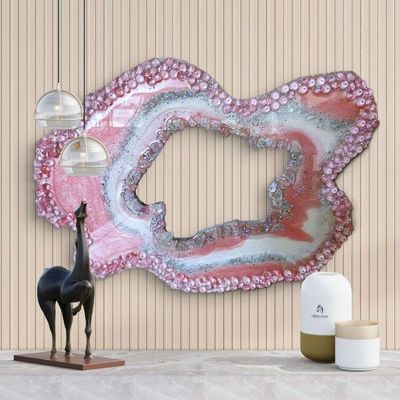Alternate image for Large Light Pink Resin Geode Freeform Sculpture Painting | Aura Quartz Sea Glass Glitter Irregular Agate Original Signed Art 30