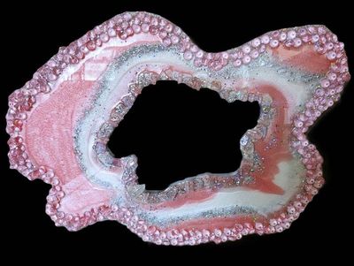 Alternate image for Large Light Pink Resin Geode Freeform Sculpture Painting | Aura Quartz Sea Glass Glitter Irregular Agate Original Signed Art 30