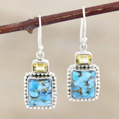 Alternate image for Hand Crafted Citrine and Sterling Silver Dangle Earrings Day Party in Blue