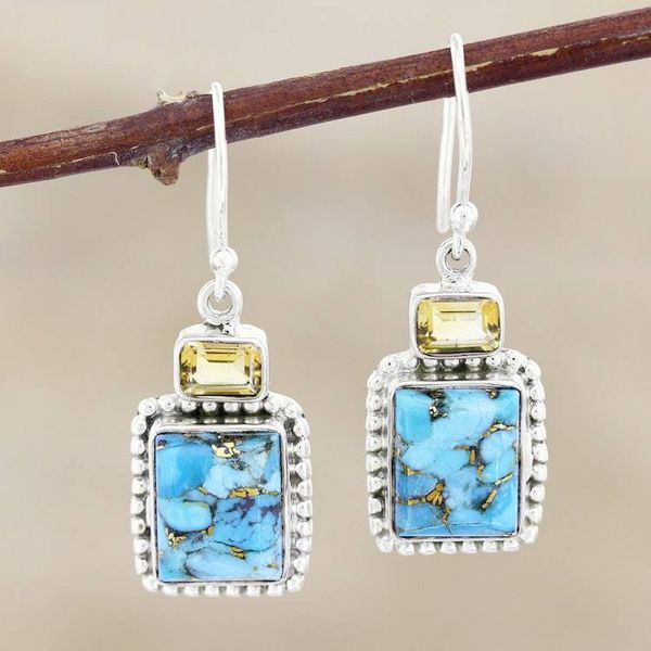 Alternate image for Hand Crafted Citrine and Sterling Silver Dangle Earrings Day Party in Blue