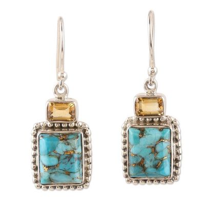 Alternate image for Hand Crafted Citrine and Sterling Silver Dangle Earrings Day Party in Blue