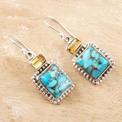 Alternate image for Hand Crafted Citrine and Sterling Silver Dangle Earrings Day Party in Blue