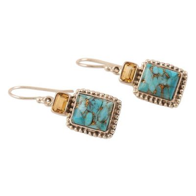 Alternate image for Hand Crafted Citrine and Sterling Silver Dangle Earrings Day Party in Blue